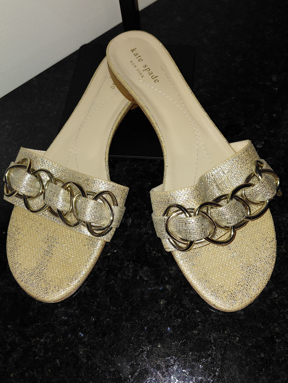 kate spade New York Brie Metallic Slide Sandals Gold US 10